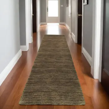 8' Brown Wool Hand Tufted Runner Rug