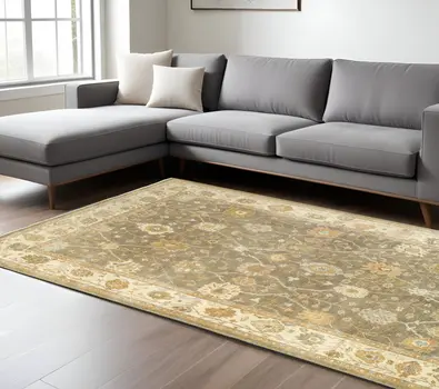 8' X 10' Gray And Beige Wool Oriental Hand Knotted Area Rug