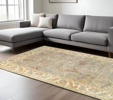 8' X 10' Gray And Beige Wool Oriental Hand Knotted Area Rug