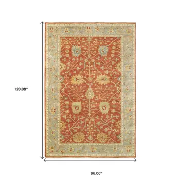 8' X 10' Red And Gray Wool Oriental Hand Knotted Area Rug