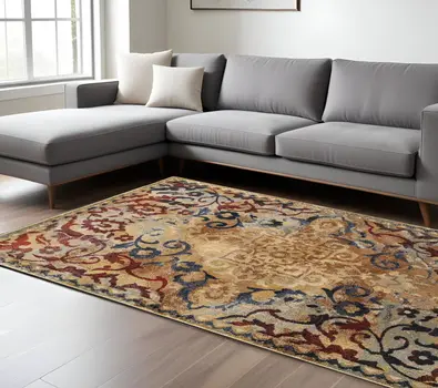 8' X 11' Gold And Red Oriental Area Rug