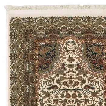 10' Ivory Black And Light Brown Medallion Runner Rug With Fringe