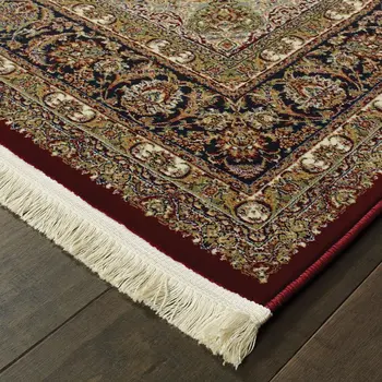 10' Red Light Brown And Ivory Medallion Runner Rug With Fringe