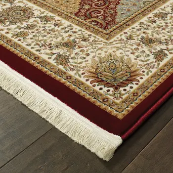 10' Red Light Brown And Ivory Oriental Runner Rug With Fringe