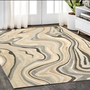 5' X 8' Beige And Charcoal Wool Abstract Hand Tufted Area Rug