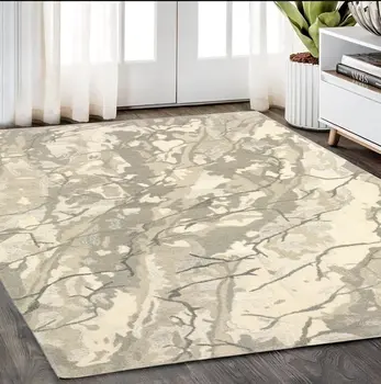 5' X 8' Beige And Ivory Wool Abstract Hand Tufted Area Rug