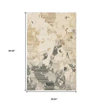 5' X 8' Beige And Charcoal Wool Abstract Hand Tufted Area Rug