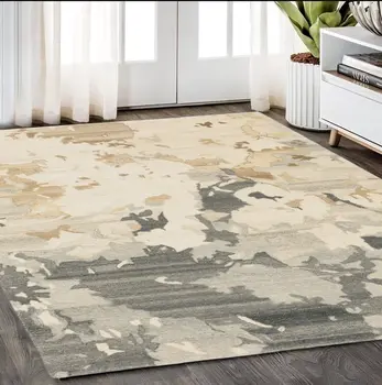 5' X 8' Beige And Charcoal Wool Abstract Hand Tufted Area Rug