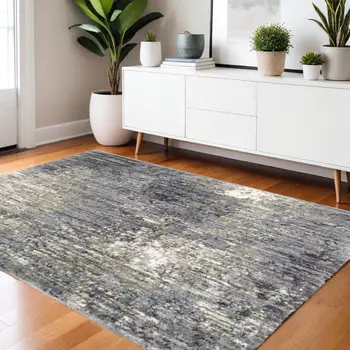 4' X 6' Gray And Ivory Abstract Shag Area Rug