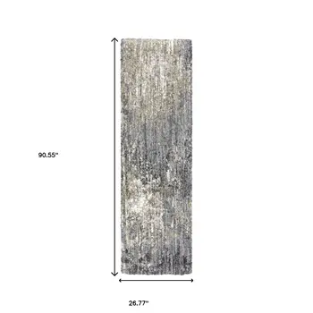 8' Gray And Ivory Abstract Shag Runner Rug