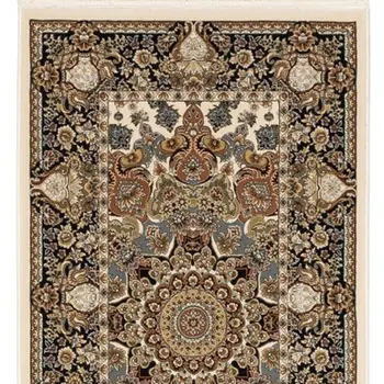 10' Ivory Brown And Black Medallion Runner Rug With Fringe