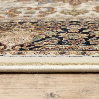 10' Ivory Brown And Black Medallion Runner Rug With Fringe