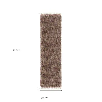 8' Red Orange And Yellow Abstract Shag Runner Rug With Fringe