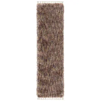 8' Red Orange And Yellow Abstract Shag Runner Rug With Fringe