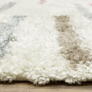 8' Ivory Gray And Tan Striped Shag Runner Rug With Fringe
