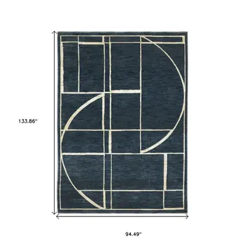 8' X 11' Blue And Ivory Geometric Area Rug