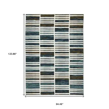 8' X 11' Ivory And Blue Geometric Area Rug