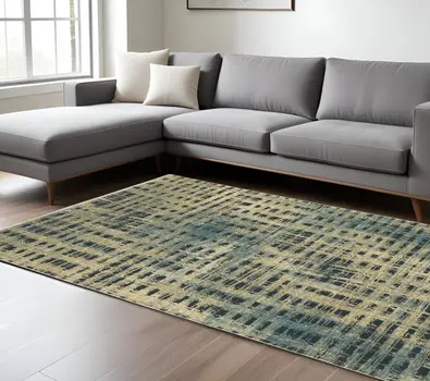 8' X 11' Beige And Blue Geometric Area Rug