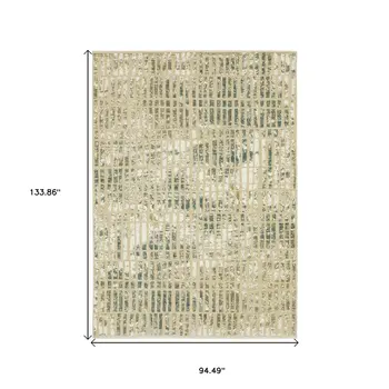 8' X 11' Beige And Blue Geometric Area Rug