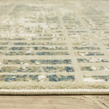 8' X 11' Beige And Blue Geometric Area Rug
