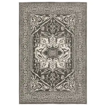 8' X 11' Gray And Ivory Oriental Area Rug