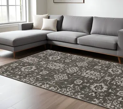 8' X 11' Gray And Ivory Oriental Area Rug