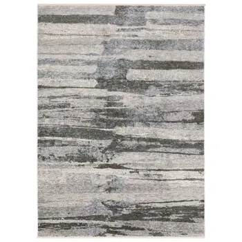 8' X 11' Gray And Ivory Abstract Area Rug With Fringe
