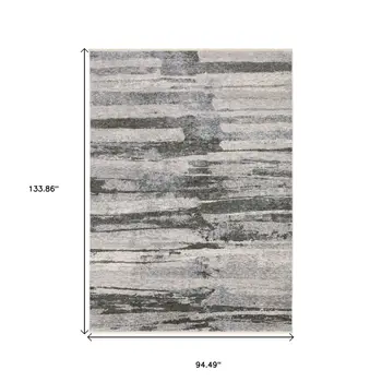 8' X 11' Gray And Ivory Abstract Area Rug With Fringe