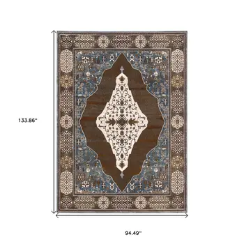 8' X 11' Gray And Blue Medallion Area Rug
