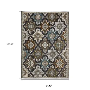 8' X 11' Gray And Blue Medallion Area Rug