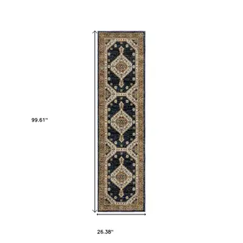 8' Blue And Orange Medallion Runner Rug