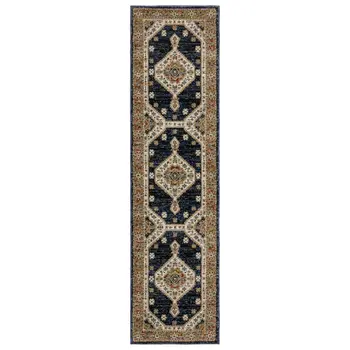 8' Blue And Orange Medallion Runner Rug