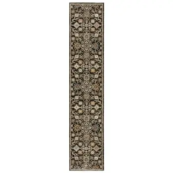 8' Brown Gray And Tan Oriental Runner Rug