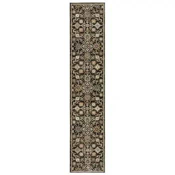 8' Brown Gray And Tan Oriental Runner Rug