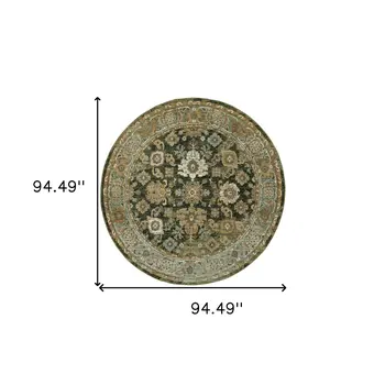 8' Green And Gold Oriental Round Rug