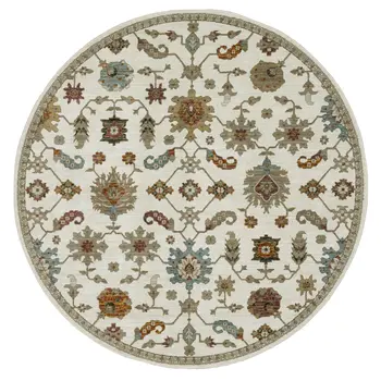8' Ivory Gray And Light Blue Oriental Round Rug