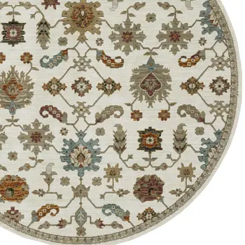 8' Ivory Gray And Light Blue Oriental Round Rug
