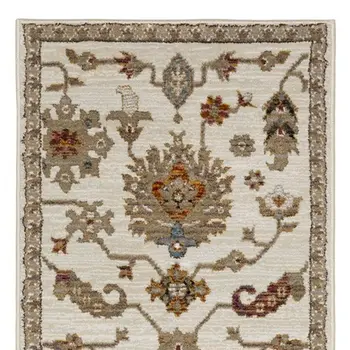 8' Ivory Gray And Orange Oriental Runner Rug