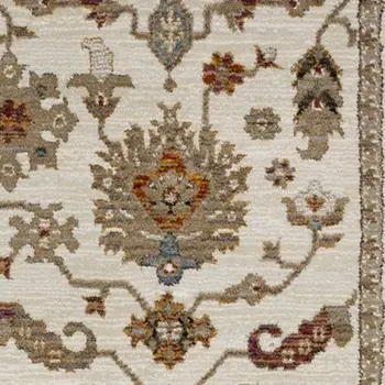 8' Ivory Gray And Orange Oriental Runner Rug