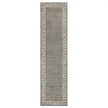 8' Blue And Ivory Oriental Runner Rug