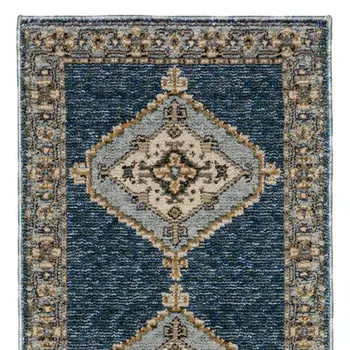 8' Blue And Gold Medallion Runner Rug