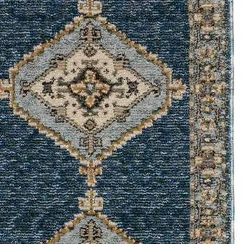 8' Blue And Gold Medallion Runner Rug