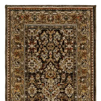 8' Brown And Gold Oriental Runner Rug