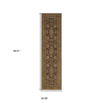 8' Brown And Gold Oriental Runner Rug