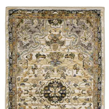 8' Ivory And Blue Oriental Runner Rug