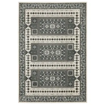 8' X 11' Gray And Blue Medallion Area Rug