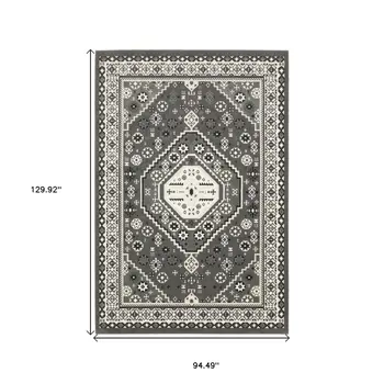8' X 11' Gray And Ivory Medallion Area Rug