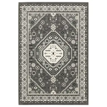 8' X 11' Gray And Ivory Medallion Area Rug