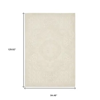 8' X 11' Ivory And Beige Medallion Area Rug