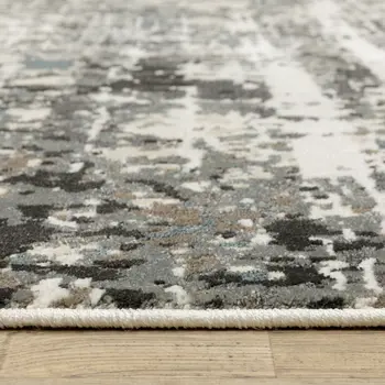 8' X 11' Ivory And Gray Abstract Area Rug